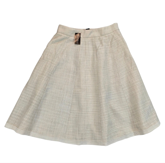 White House Black Market NEW Tweed Circle‎ Skirt Knee Length Cream Zip Side sz 2 - Picture 1 of 13